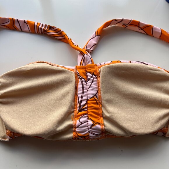 Kona Sol Orange & Pink Floral Multi-Way Bikini Top Nylon/Spandex Size Small NWT - Picture 4 of 5